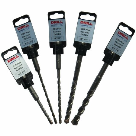 DRILL AMERICA 1/4in - 1/2in 5 Piece SDS-Plus 4-Flute Cross Tip Hammer Drill Bit Set SDS4FSET